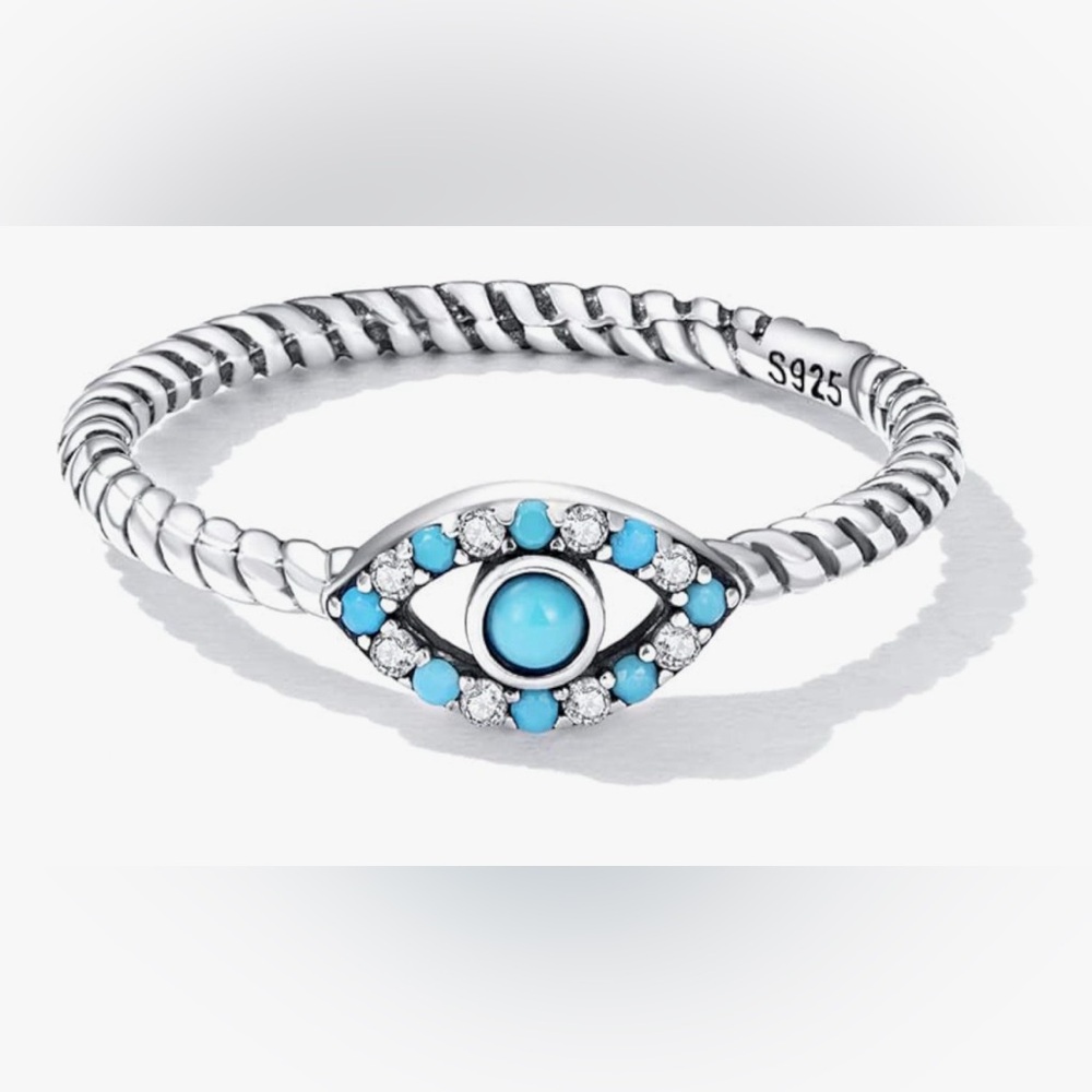 Beautiful Lord & Taylor 925 Turquoise evil eye ring size 8